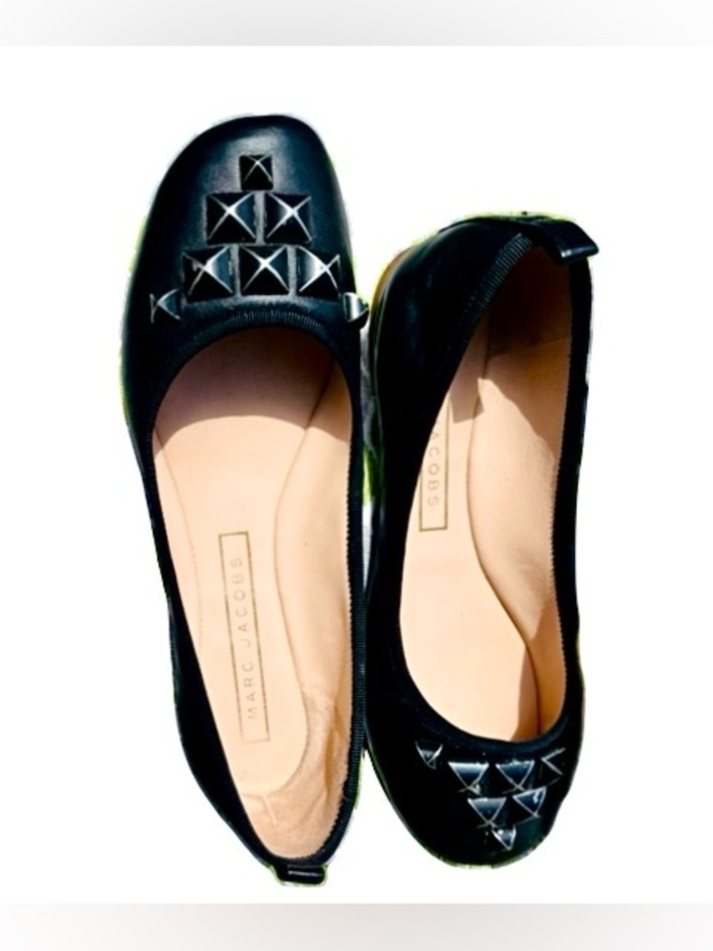 Marc Jacobs Cleo Black Leather Stud Ballet Flats.